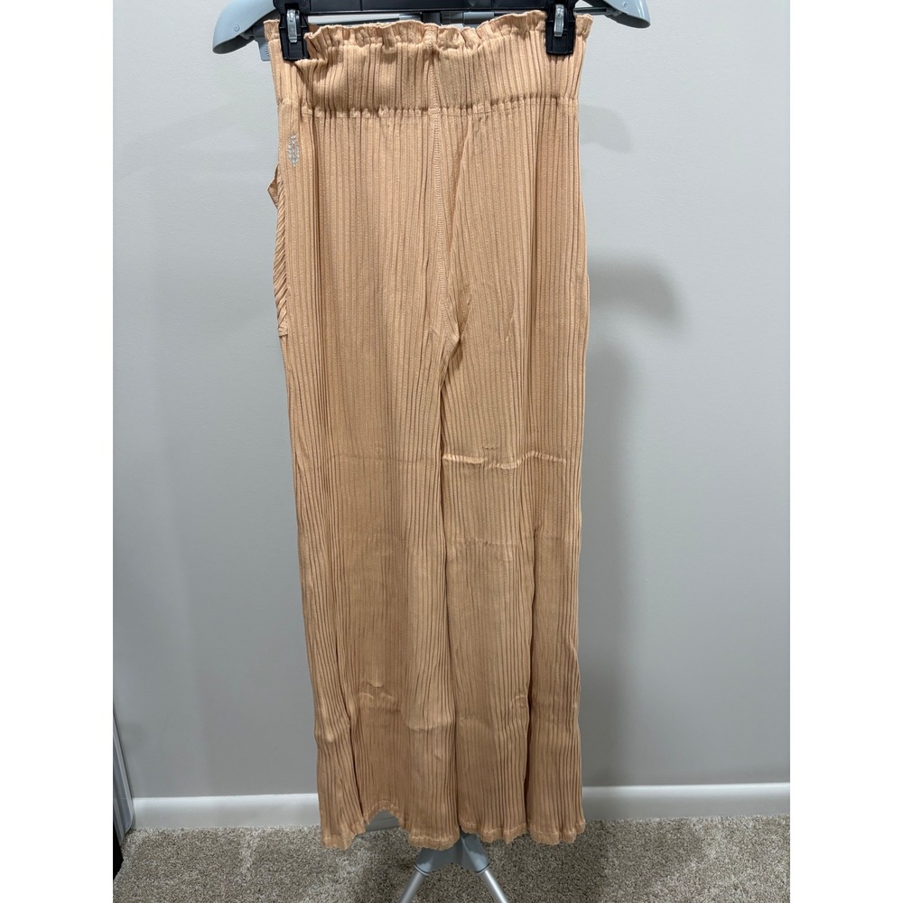 Free People Movement Blissed Out Wide-Leg Pants Ribbed High Rise Peach XS 30" - Picture 2 of 11